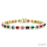 4X3 MM & 4 MM Mixed Shape Gemstone and 1 1/3 ctw Round Cut Halo Diamond  Bracelet in 14K Yellow Gold