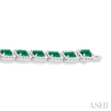 2 1/5 ctw 4X3 MM Emerald and Round Cut Diamond Halo Precious Bracelet in 14K White Gold