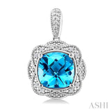 8X8 MM Cushion Shape Blue Topaz and 1/20 Ctw Round Cut Diamond Semi-Precious Earring in Sterling Silver