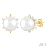 5.50 MM Round Shape Cultured Pearl and 1/6 Ctw Petite Round Cut Diamond Fashion Stud Earrings in 10K Yellow Gold
