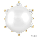 5.50 MM Round Shape Cultured Pearl and 1/6 Ctw Petite Round Cut Diamond Fashion Stud Earrings in 10K Yellow Gold