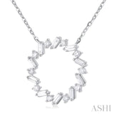 3/8 ctw Circle Baguette and Round Cut Diamond Scatter Necklace in 10K White Gold