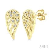 1/20 Ctw Petite Angel Wings Round Cut Diamond Fashion Stud Earring in 10K Yellow Gold