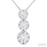 1/3 ctw Lovebright 3 stone Essential Round Cut Diamond Pendant with Chain in 14K White Gold