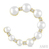 2.8 - 4.5 MM Round Shape Cultured Pearls and 1/5 Ctw Graduated Round Cut Diamond Half Hoop Earring in 14K Yellow Gold