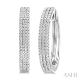 1/2 ctw Triple Row Pave Set Round Cut Diamond Fashion Hoop Earring in 14K White Gold