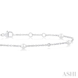 3 MM Round Shape Cultured Pearl and 1/20 Ctw Round Cut Diamond Fashion Station Bracelet in 14K White Gold