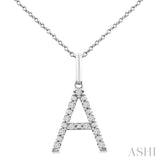 1/10 Ctw Initial 'A' Round Cut Diamond Fashion Pendant With Chain in Sterling Silver
