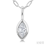 1/5 Ctw Marquise Cut Bezel Set Diamond Fashion Pendant With Paperclip Chain in 14K White Gold