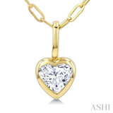 1/5 Ctw Heart Shape Bezel Set Diamond Fashion Pendant With Paperclip Chain in 14K Yellow Gold