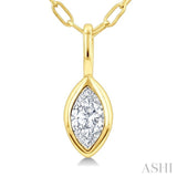 1/5 Ctw Marquise Cut Bezel Set Diamond Fashion Pendant With Paperclip Chain in 14K Yellow Gold