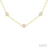 1 1/2 Ctw Bezel Set Round Cut Diamond Paperclip Station Necklace in 14K Yellow Gold