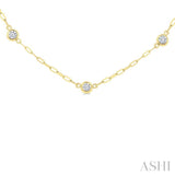 1/2 Ctw Bezel Set Round Cut Diamond Paperclip Station Necklace in 14K Yellow Gold