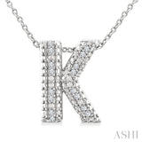 1/20 Ctw Bubble Accent Initial 'K' Round Cut Diamond Fashion Pendant With Chain in Sterling Silver