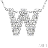 1/20 Ctw Bubble Accent Initial 'W' Round Cut Diamond Fashion Pendant With Chain in Sterling Silver