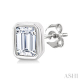 1/5 Ctw Petite Bezel Set Emerald Cut Diamond Fashion Stud Earrings in 10K White Gold