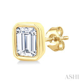 1/5 Ctw Petite Bezel Set Emerald Cut Diamond Fashion Stud Earrings in 10K Yellow Gold