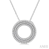 1/3 Ctw  Circle Triple Row Round Cut Diamond Fashion Pendant With Chain in 14K White Gold