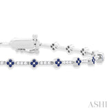 1/2 Ctw Clover Leaf & Bar Link 1.00 MM Sapphire and Round Cut Diamond Precious Bracelet in 14K White Gold