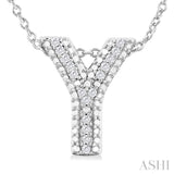 1/20 Ctw Bubble Accent Initial 'Y' Round Cut Diamond Fashion Pendant With Chain in Sterling Silver