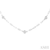 1/4 ctw Bezel Set Round Cut Diamond Paper Clip Station Necklace in 14K White Gold