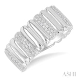 1/10 ctw Wide Ribbed Plain Polished and Round Cut Diamond Bold Fashion Band in Sterling Silver