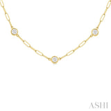 1 ctw Bezel Set Round Cut Diamond Paper Clip Station Necklace in 14K Yellow Gold