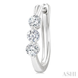 3/4 Ctw 3-Stone Round Cut Diamond Fashion Hoop Earrings in 14K White Gold