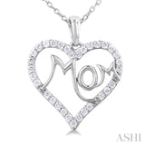 1/4 ctw 'MOM' Heart Frame Round Cut Diamond Fashion Pendant With Chain in 10K White Gold