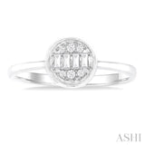 1/6 Ctw Petite Bezel Set Round Shape Fusion Baguette and Round Cut Diamond Fashion Ring in 10K White Gold