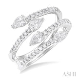 7/8 ctw Split Double Bypass Pear and Round Cut Diamond Open Fashion Ring in 14K White Gold