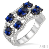 5x4 MM Oval Cut Sapphire, 4x3 MM Oval Cut Sapphire and 1/2 Ctw Single Cut Diamond Precious Ring in 14K White Gold