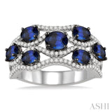 5x4 MM Oval Cut Sapphire, 4x3 MM Oval Cut Sapphire and 1/2 Ctw Single Cut Diamond Precious Ring in 14K White Gold