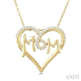 1/6 ctw 'MOM' Heart Frame Round Cut Diamond Fashion Pendant With Chain in 10K Yellow Gold