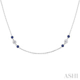 2.25MM Sapphire and 1/2 ctw Round Cut Diamond Precious Station Necklace in 14K White Gold