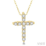 1/20 Ctw Round Cut Diamond Cross Pendant in 10K Yellow Gold with Chain