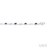 1/5 Ctw Oval Cut 4X3 MM Sapphire and Round Cut Diamond Precious Eternity Link Tennis Bracelet in 10K White Gold