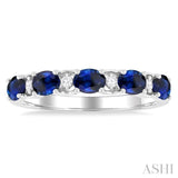 4X3MM East-West Set Oval Cut Sapphire and 1/20 ctw Round Cut Diamond Precious Band in 14K White Gold