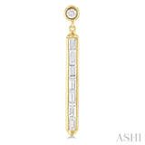 5/8 ctw Vertical Bar Baguette and Round Cut Diamond Long Fashion Earrings in 14K Yellow Gold