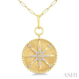 1/4 ctw Round Cut Diamond Compass Symbol Circle Medallion Fashion Pendant With Paper Clip Chain in 14K Yellow Gold