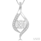 1/5 Ctw Curved Lovebright Round Cut Diamond Pendant in 14K White Gold with chain