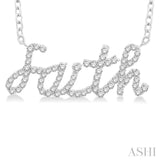 1/4 Ctw 'Faith' Script Round Cut Diamond Necklace in 10K White Gold