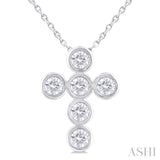 1/2 ctw Round Cut Diamond 6-Stone Bezel Set Cross Pendant With Chain in 14K White Gold