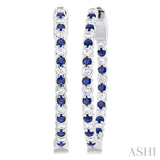 1.6MM Round Sapphire and 1/2 ctw Round Cut Diamond Inside & Outside Alternating Precious Hoop Earrings in 14K White Gold