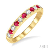 1/4 ctw Round Cut Diamond and 2.3MM Ruby Precious Wedding Band in 14K Yellow Gold