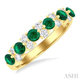 1/3 ctw Round Cut 3MM Emerald and Diamond Precious Band in 14K Yellow Gold