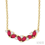 1/6 Ctw Zig-Zag 4X2 MM Marquise Cut Ruby and Round Cut Diamond Precious Necklace in 14K Yellow Gold