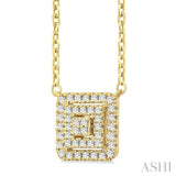 1/6 Ctw Double Halo Square Shape Petite Round Cut Diamond Fashion Pendant With Chain in 10K Yellow Gold