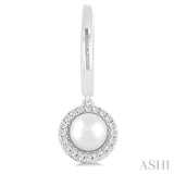 1/8 Ctw Petite 5.5 MM Cultured Pearl and Round Cut Diamond Halo Fashion Huggies in 10K White Gold