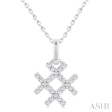 1/10 Ctw Petite Hashtag Motif Round Cut Diamond Fashion Pendant With Chain in 10K White Gold